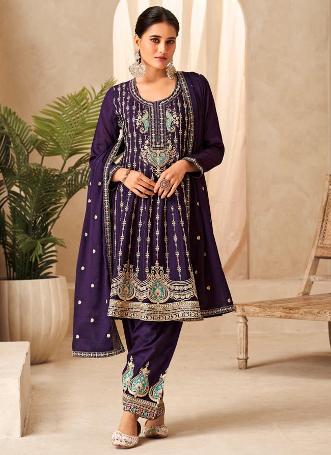 Chinnon Purple Eid Wear Embroidery Work Salwar Suit